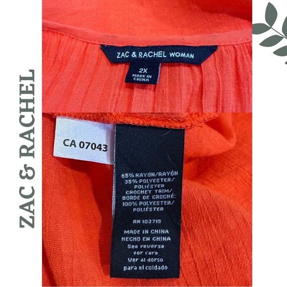 🛍️3/$40 Zac & Rachel Flowy Blouse with Eyelet Detail Boho Peasant Top Orange 2X - Picture 6 of 6